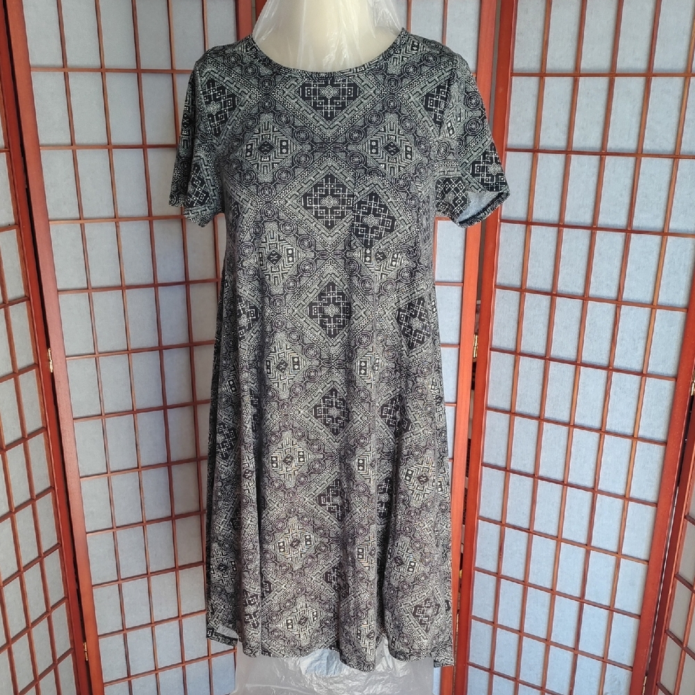 LuLaRoe Black and Creme Patterned Dress